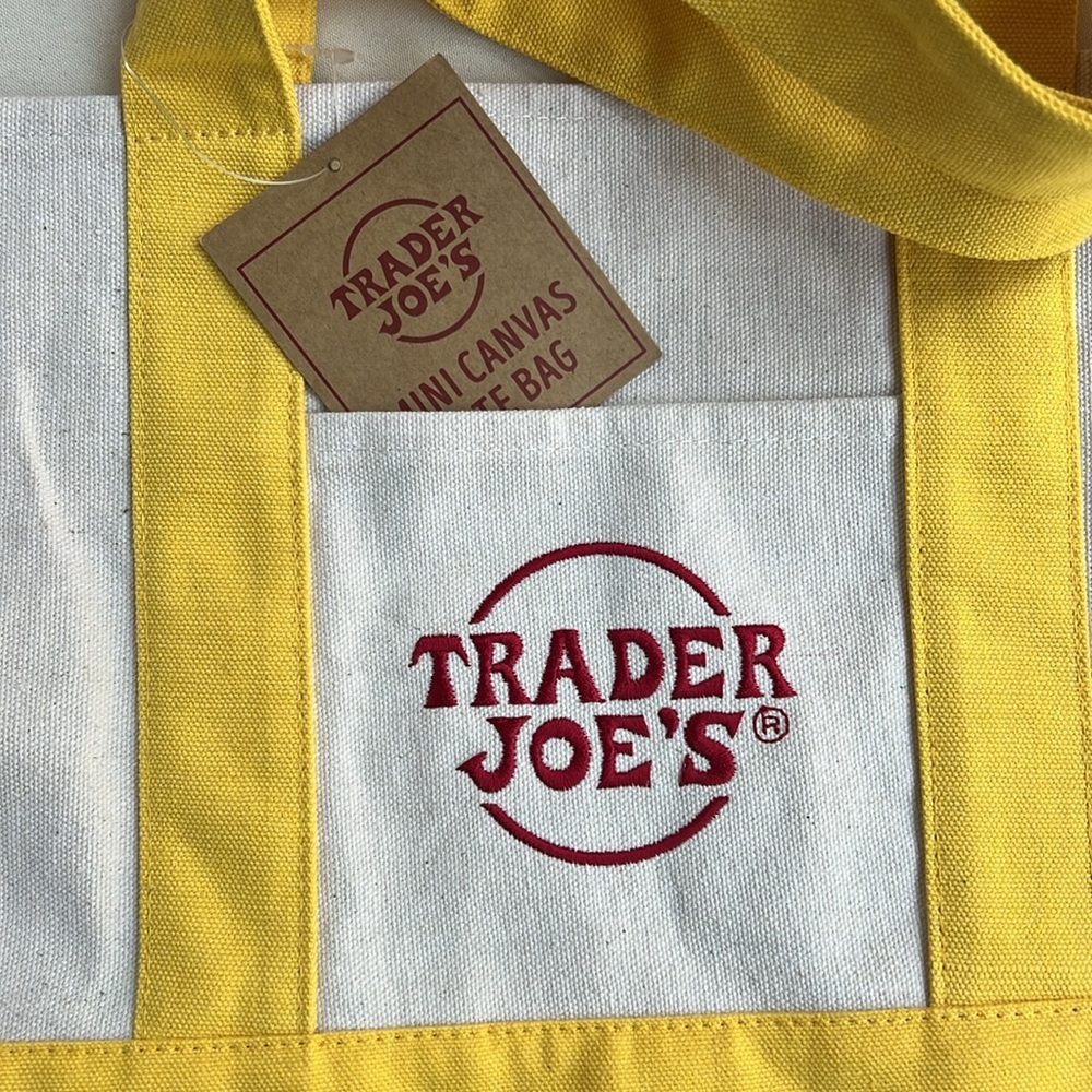 NWT Trader Joe’s Mini Canvas Tote Bag - Limited Edition Yellow & Cream - Picture 4 of 5